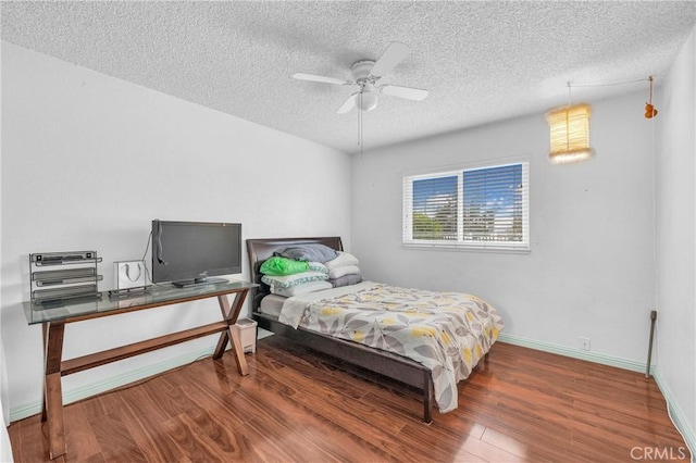 20043 Emerald Meadow Dr, Walnut, CA 91789 - bedroom featuring a textured ceiling, wood finished floors, baseboards, and ceiling fan
