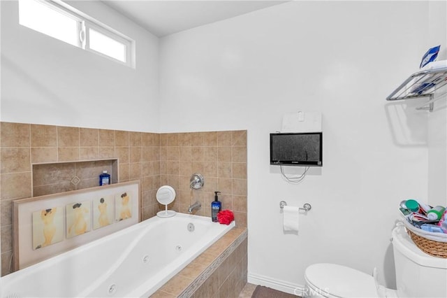 20043 Emerald Meadow Dr, Walnut, CA 91789 - bathroom with toilet, a whirlpool tub, and baseboards