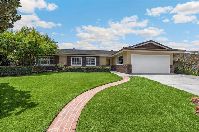 226 Breting Way, Placentia, CA 92870 - ranch-style house with driveway, a garage, a front lawn, brick siding, and stucco siding