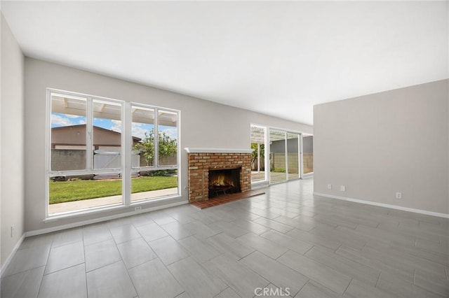 226 Breting Way, Placentia, CA 92870 - unfurnished living room featuring baseboards and a brick fireplace