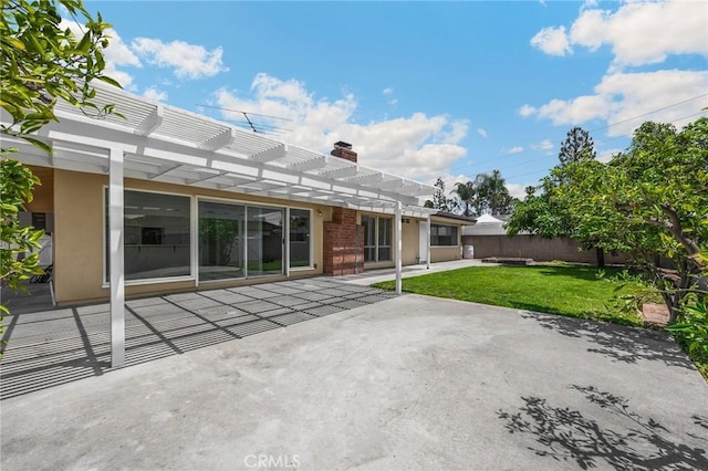 226 Breting Way, Placentia, CA 92870 - rear view of house featuring a pergola, a patio area, a chimney, and stucco siding