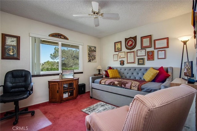 56643 Bonanza Dr, Yucca Valley, CA 92284 - living area featuring carpet, a ceiling fan, and a textured ceiling