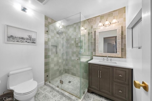 541 1st St, Manhattan Beach, CA 90266 - bathroom with vanity, toilet, a shower stall, and baseboards