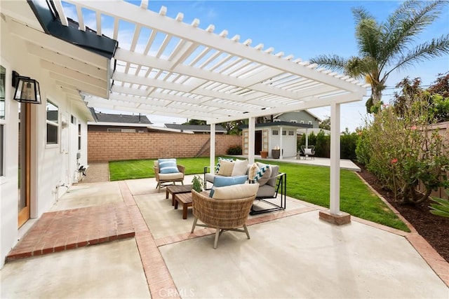 3145 Sicily Ave, Costa Mesa, CA 92626 - view of patio featuring an outdoor hangout area, a pergola, and an outdoor structure