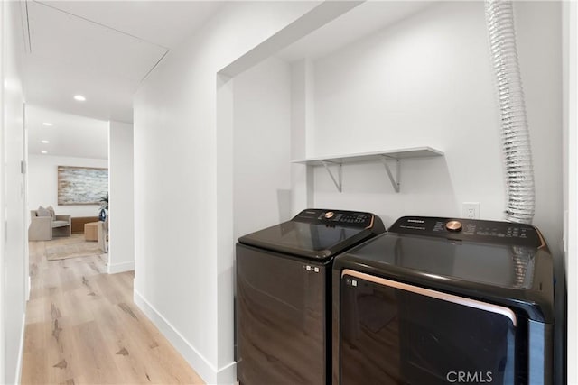 3145 Sicily Ave, Costa Mesa, CA 92626 - laundry room featuring separate washer and dryer, attic access, light wood-style flooring, baseboards, and recessed lighting