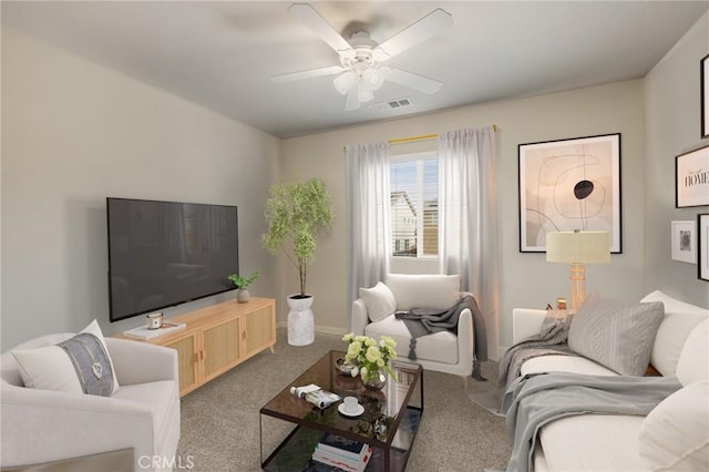 29304 Riptide Dr, Menifee, CA 92585 - living room with carpet flooring, ceiling fan, and baseboards