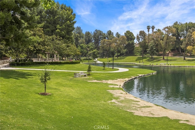 14252 Parkside Ct, Chino Hills, CA 91709 - surrounding community with a water view, a yard, and view of wooded area