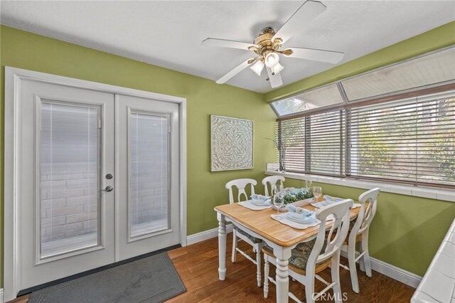 14252 Parkside Ct, Chino Hills, CA 91709 - dining area with baseboards, french doors, wood finished floors, and a ceiling fan