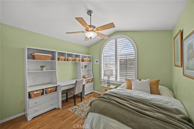 14252 Parkside Ct, Chino Hills, CA 91709 - bedroom featuring lofted ceiling, light wood-style flooring, baseboards, and a ceiling fan