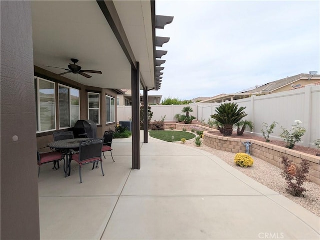 1582 Timberline, Beaumont, CA 92223 - fenced backyard with a ceiling fan and a patio