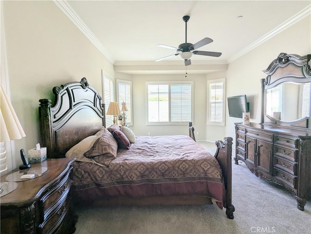1582 Timberline, Beaumont, CA 92223 - bedroom featuring light colored carpet, ornamental molding, and a ceiling fan