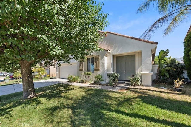 1172 Cedar Hollow Rd, Beaumont, CA 92223 - view of front of home featuring driveway, stucco siding, a front lawn, and a garage