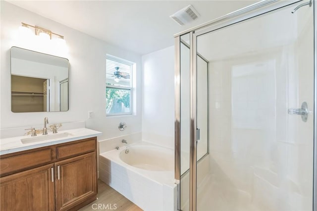 1172 Cedar Hollow Rd, Beaumont, CA 92223 - bathroom with a shower stall, vanity, and a bath