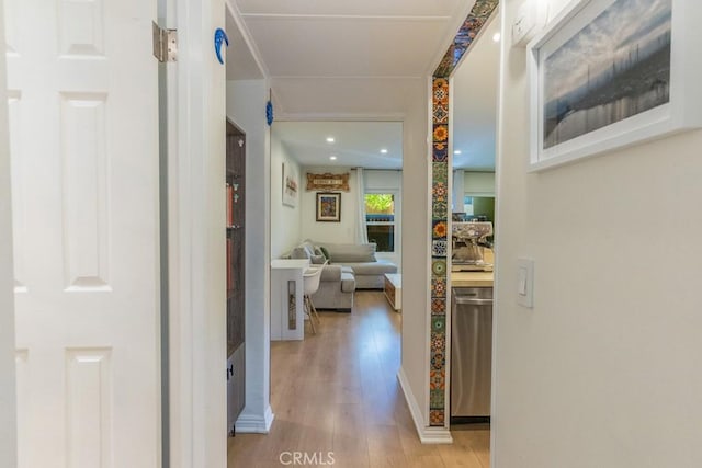 18350 Hatteras St Unit 169, Tarzana, CA 91356 - hall with light wood finished floors, baseboards, and recessed lighting