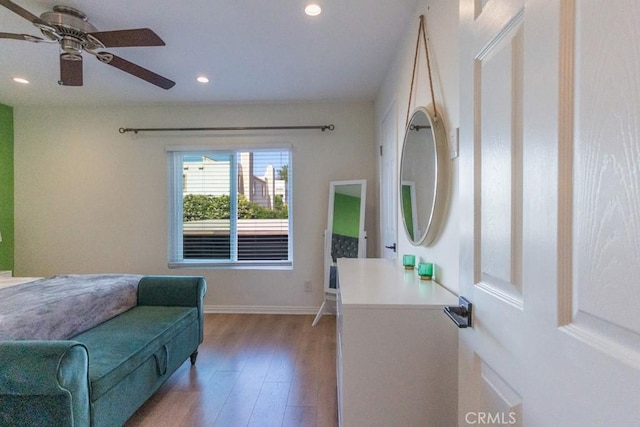 18350 Hatteras St Unit 169, Tarzana, CA 91356 - living area featuring wood finished floors, recessed lighting, a ceiling fan, and baseboards