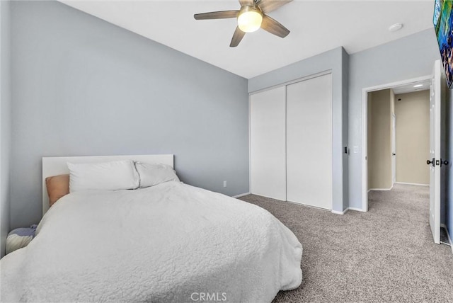 27697 Sonora Cir, Temecula, CA 92591 - bedroom featuring carpet, a closet, ceiling fan, and baseboards