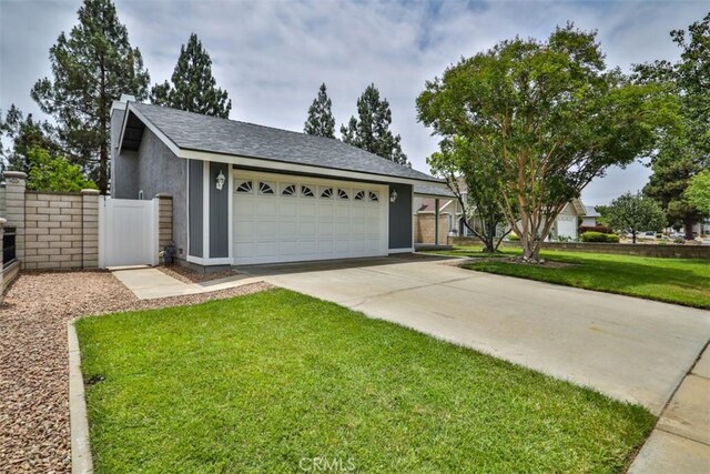 10249 Candlewood St, Rancho Cucamonga, CA 91730 - ranch-style home with concrete driveway, a garage, stucco siding, and roof with shingles
