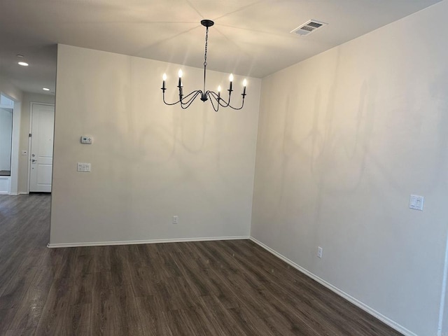 253 Oberland Way, Fallbrook, CA 92028 - unfurnished dining area with dark wood finished floors, a chandelier, baseboards, and recessed lighting