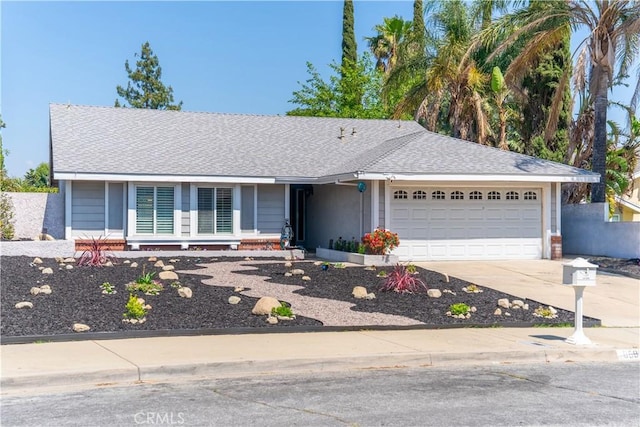 6597 Kinlock Ave, Rancho Cucamonga, CA 91737 - ranch-style home with a garage, driveway, and roof with shingles