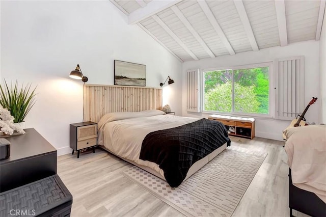 32457 Spyglass Ct, San Juan Capistrano, CA 92675 - bedroom featuring wood finished floors, high vaulted ceiling, and wooden ceiling with exposed beams