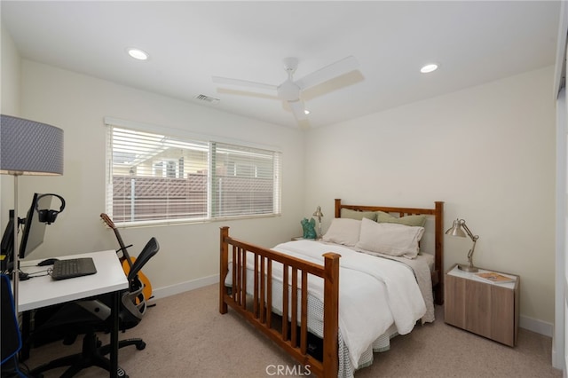 6017 Carnegie St, San Diego, CA 92122 - carpeted bedroom featuring baseboards, a desk, recessed lighting, and a ceiling fan