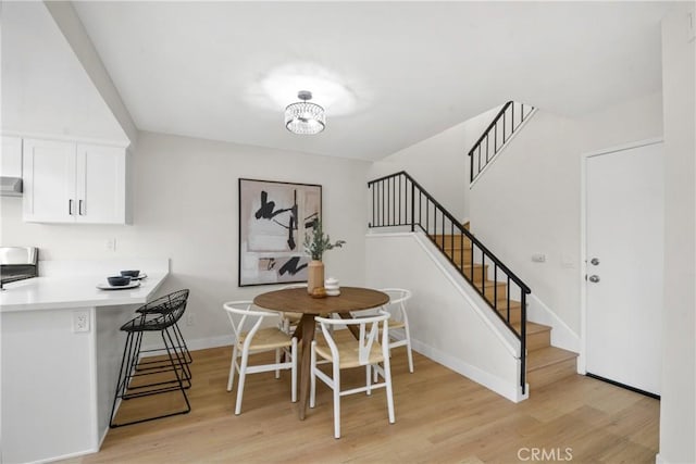 921 Boon Pl Unit A, Corona, CA 92881 - dining space with light wood-style flooring, stairway, and baseboards