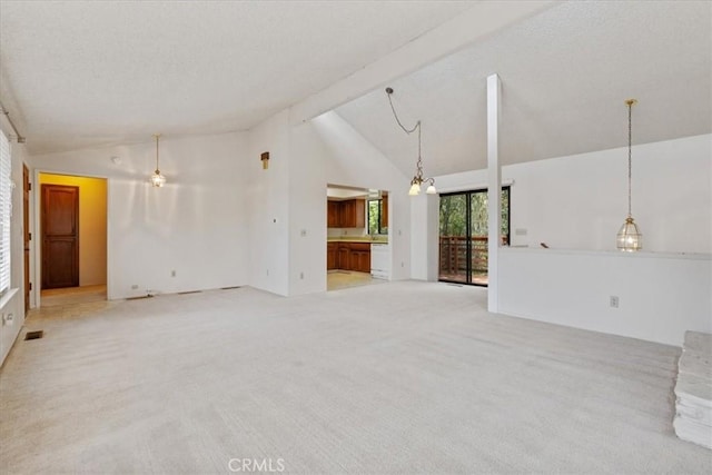 645 Worcester Dr, Cambria, CA 93428 - unfurnished living room featuring vaulted ceiling and light colored carpet