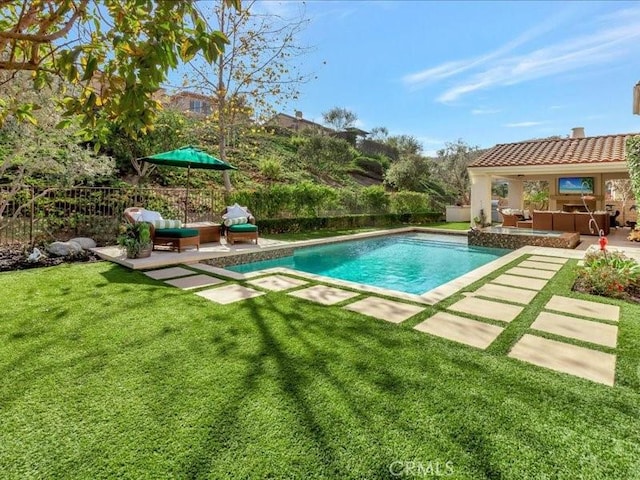 29310 Paseo Palmar, San Juan Capistrano, CA 92675 - view of swimming pool with an outdoor hangout area, a patio area, and a fenced backyard