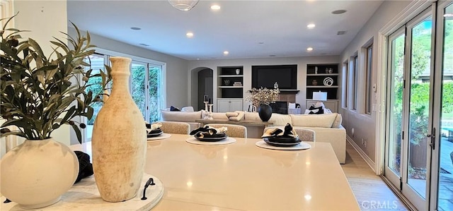 29310 Paseo Palmar, San Juan Capistrano, CA 92675 - living area featuring light wood-style flooring, built in features, recessed lighting, and arched walkways
