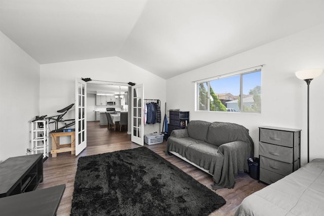 22432245 S Lanoitan, National City, CA 91950 - bedroom with french doors, vaulted ceiling, and dark wood-style flooring