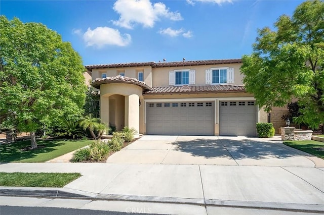 19728 Ellis Henry Ct, Newhall, CA 91321 - mediterranean / spanish home with driveway, stucco siding, a tile roof, a garage, and a front yard