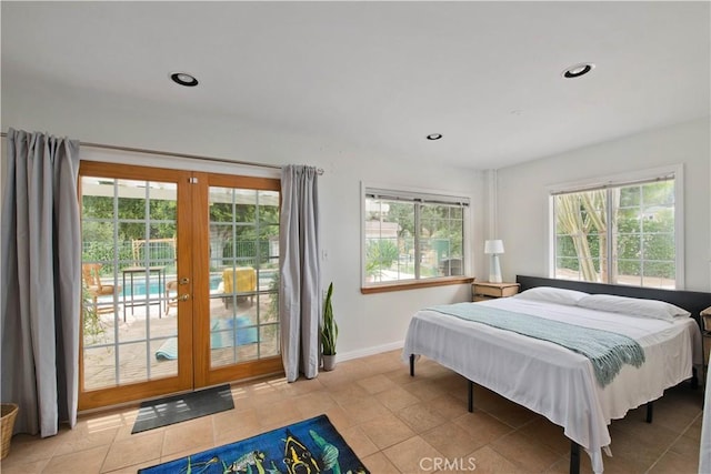 23328 Valley Circle Blvd, Chatsworth, CA 91311 - bedroom with access to exterior, multiple windows, french doors, baseboards, and recessed lighting