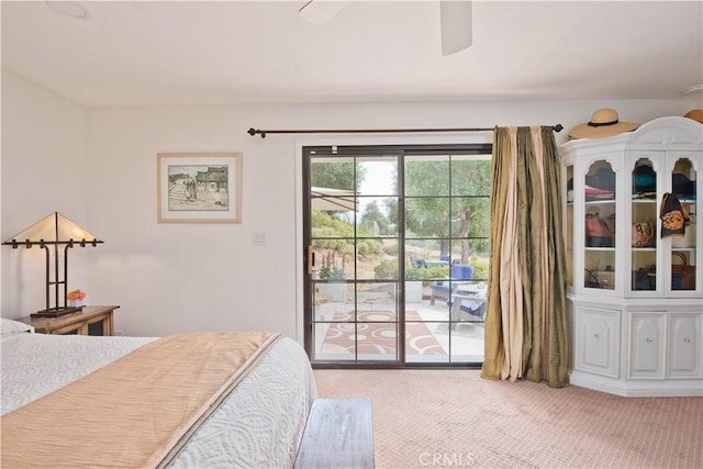 23328 Valley Circle Blvd, Chatsworth, CA 91311 - bedroom featuring access to outside, light carpet, and a ceiling fan