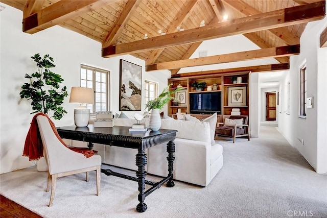 2917 N Poinsettia Ave, Manhattan Beach, CA 90266 - living area with wooden ceiling with exposed beams and high vaulted ceiling