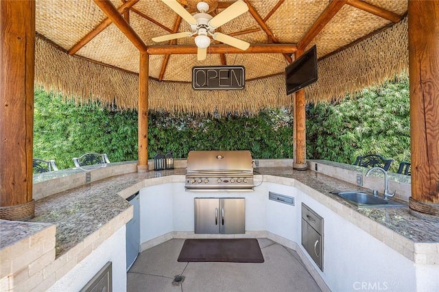 1459 W Quince Ct, Ontario, CA 91762 - view of patio with a sink, ceiling fan, and a gazebo