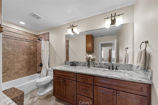 1459 W Quince Ct, Ontario, CA 91762 - full bathroom with shower / tub combo with curtain, double vanity, and toilet