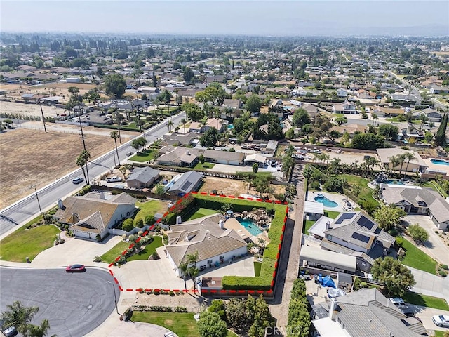 1459 W Quince Ct, Ontario, CA 91762 - aerial view of residential area featuring property boundaries highlighted and a pool area
