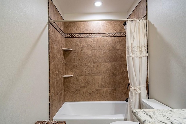1459 W Quince Ct, Ontario, CA 91762 - full bath with toilet, shower / bath combo with shower curtain, vanity, and recessed lighting