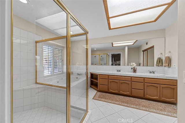 1459 W Quince Ct, Ontario, CA 91762 - full bathroom with tile patterned flooring, double vanity, a bath, and a shower stall
