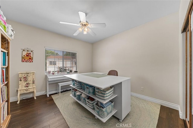 1459 W Quince Ct, Ontario, CA 91762 - office area featuring wood finished floors, ceiling fan, and baseboards