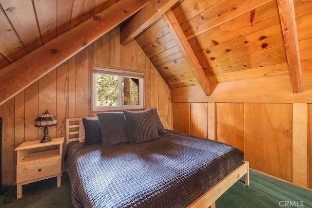 43387 Sheephorn Rd, Big Bear Lake, CA 92315 - carpeted bedroom featuring wood walls and wood ceiling