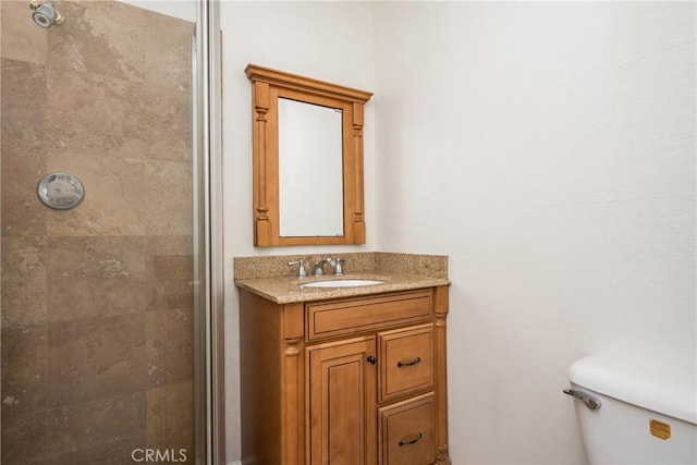 16481 Valle Vista Way, Riverside, CA 92506 - full bath featuring toilet, vanity, and a shower stall