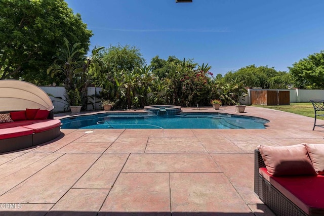 3007 Springbank Ct, Bakersfield, CA 93311 - view of swimming pool with a patio, a pool with connected hot tub, and an outdoor living space