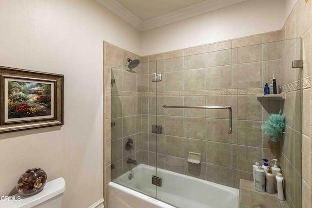 3007 Springbank Ct, Bakersfield, CA 93311 - full bathroom with ornamental molding, toilet, and enclosed tub / shower combo