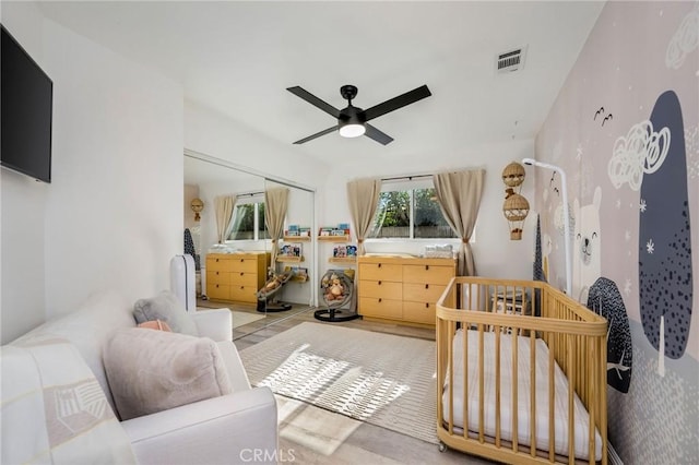 4852 W 129th St, Hawthorne, CA 90250 - bedroom featuring a closet, ceiling fan, and a crib