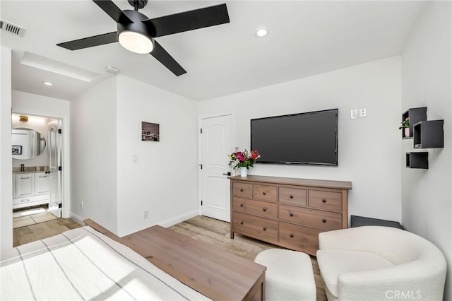 4852 W 129th St, Hawthorne, CA 90250 - living room featuring light wood-style flooring, ceiling fan, and recessed lighting