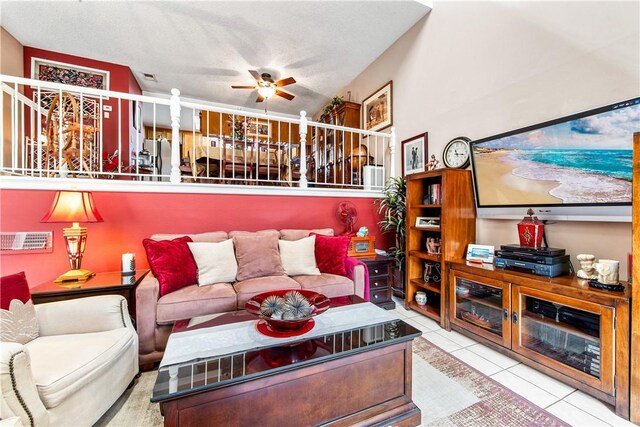 5471 E Centralia St Unit 24, Long Beach, CA 90808 - living room featuring ceiling fan, tile patterned floors, and stairway