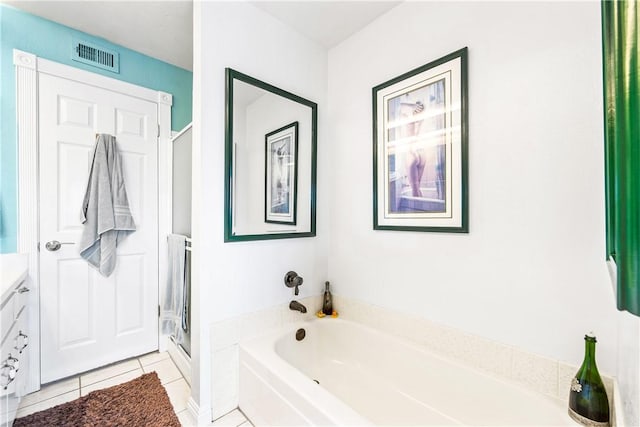 5471 E Centralia St Unit 24, Long Beach, CA 90808 - full bath featuring a bath, vanity, tile patterned flooring, and a stall shower
