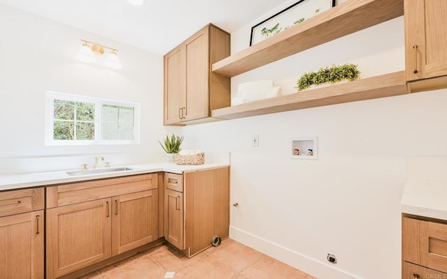 3728 Wawona Dr, San Diego, CA 92107 - washroom with hookup for a washing machine, cabinet space, light tile patterned floors, and baseboards