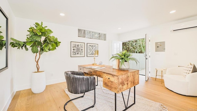 3728 Wawona Dr, San Diego, CA 92107 - office space featuring a wall mounted AC, light wood-type flooring, baseboards, and recessed lighting